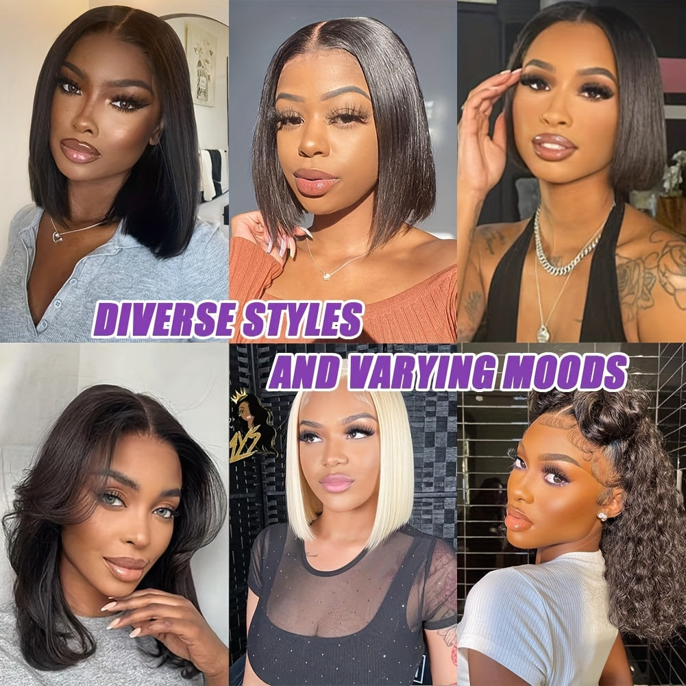 13x6 HD Transparent Lace Front Bob Wig Human Hair - Glueless Pre-Plucked 180% Density Short Straight Natural Looking Human Hair Wig for Women, All Ethnicities, Short Hair Wig, Fashion Accessory, Versatile Hair Wig, Elegant Ha